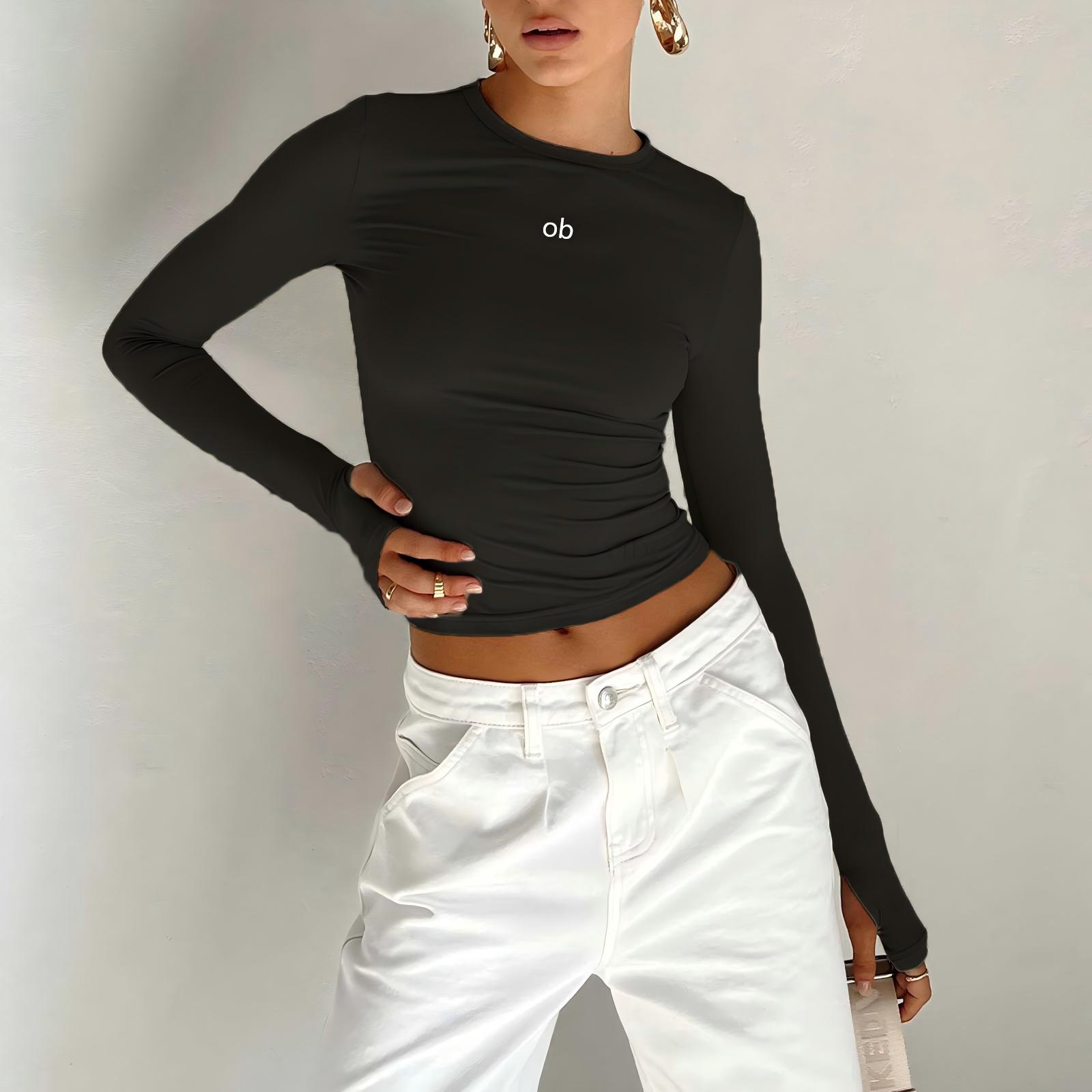 Base Layer Top - Camiseta Feminina de Gola Redonda Estilo